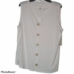 XL French Laundry Ribbed Button Up Tank Cream Flaw